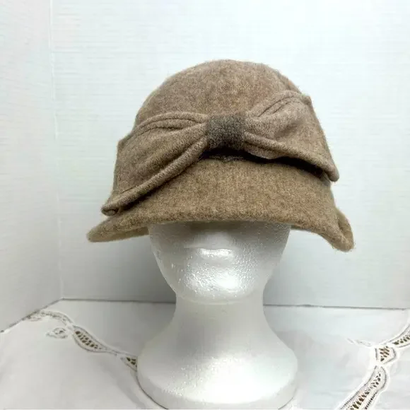 Taupe  Felted Wool Cloche Hat with Bow Gray Felt Cloche Hat – Handmade Wool Headpiece, Sculptural  main image 4